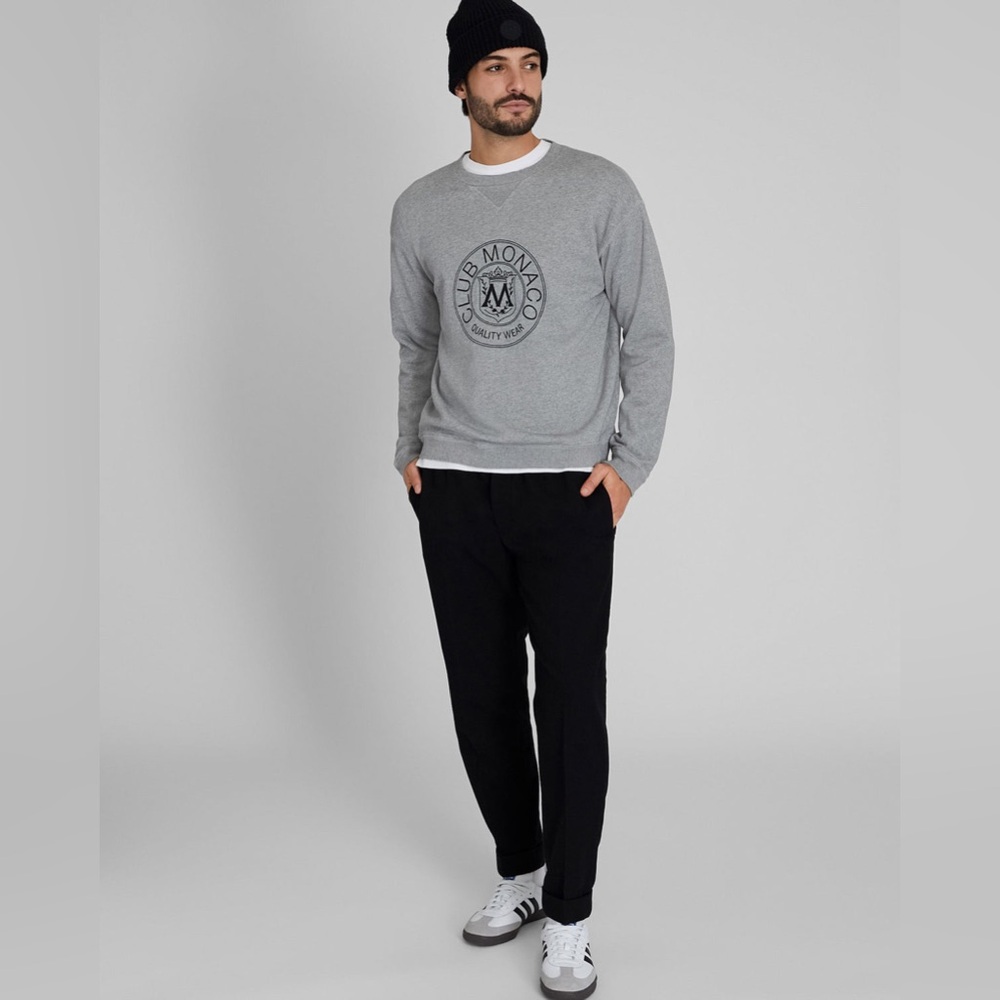 Reigning Champ X Club Monaco Men's Crest Crew Sweatshirt in Gray Sweater